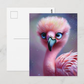 Carte Postale Flamant rose bébé Kawaii mignet et adorable (Devant / Derrière)