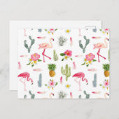 Carte Postale Flamant rose Cactus Ananas Hibiscus Motif (Devant / Derrière)