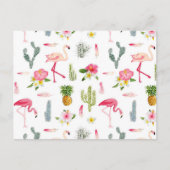 Carte Postale Flamant rose Cactus Ananas Hibiscus Motif (Devant)