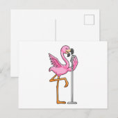 Carte Postale Flamant rose chante avec microphone (Devant / Derrière)