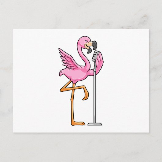 Carte Postale Flamant rose chante avec microphone (Devant)