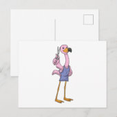 Carte Postale Flamant rose coiffeur avec des ciseaux (Devant / Derrière)
