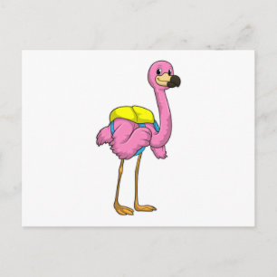 Carte Postale Flamant rose comme élèves avec sac scolaire