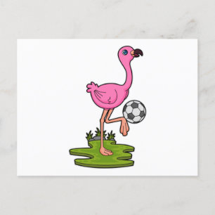 Carte Postale Flamant rose comme joueur de football avec ballon 