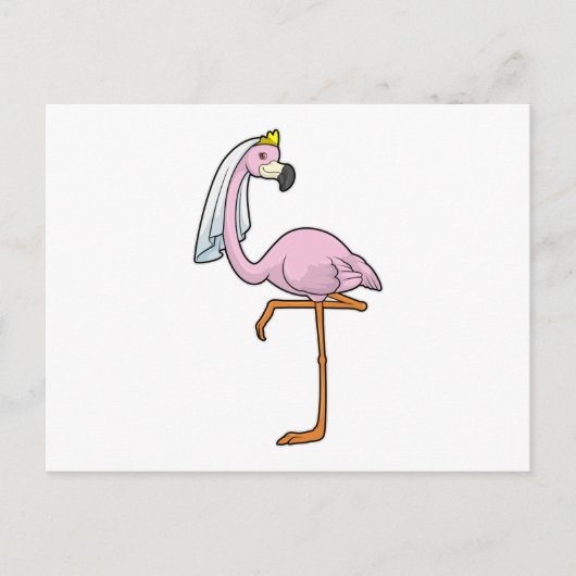 Carte Postale Flamant rose comme Mariée au Mariage avec Voile (Devant)
