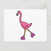 Carte Postale Flamant rose comme Patineur avec Roller Patins (Devant)
