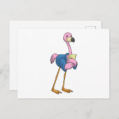Carte Postale Flamant rose comme secrétaire avec bloc-notes (Devant / Derrière)