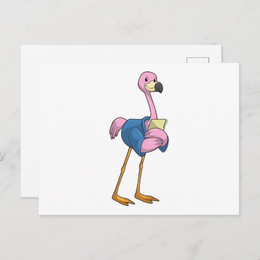 Carte Postale Flamant rose comme secrétaire avec bloc-notes (Devant / Derrière)