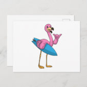 Carte Postale Flamant rose comme Surfer avec Surfboard (Devant / Derrière)