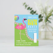 Carte Postale Flamant Rose Cool Été Piscine Fête d'Anniversaire (Debout devant)