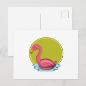 Carte Postale Flamant rose dans l'eau avec le soleil (Devant / Derrière)