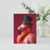 Carte Postale Flamant rose dans un chapeau supérieur (Debout devant)
