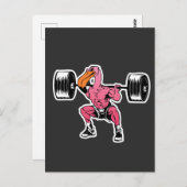 Carte Postale Flamant rose de fitness Poids Bodybuilder Muscle (Devant / Derrière)