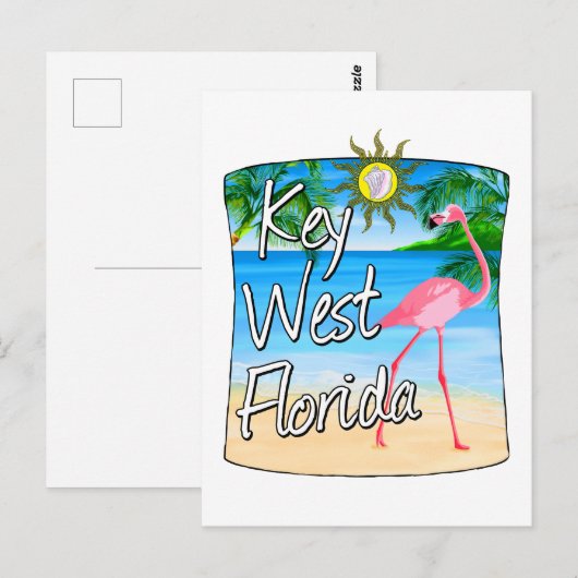 Carte Postale Flamant rose de Key West Floride Keys (Devant / Derrière)