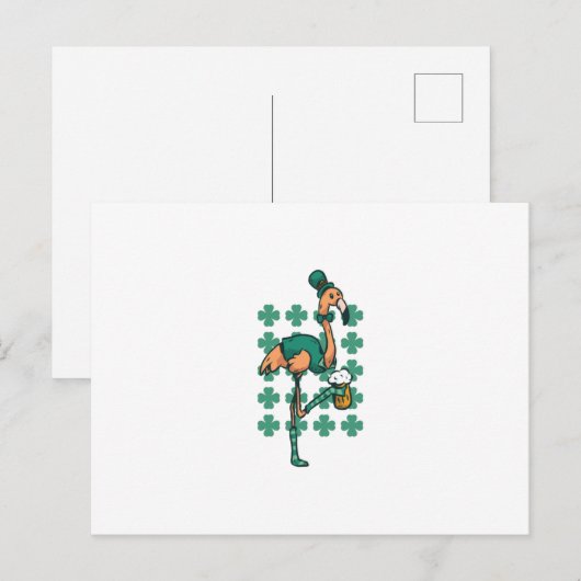 Carte Postale Flamant rose de la Saint Patrick (Devant / Derrière)