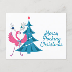 Carte Postale Flamant rose de Noël amusant Reindeer voeux de vac
