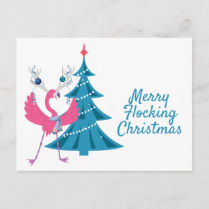 Carte Postale Flamant rose de Noël amusant Reindeer voeux de vac