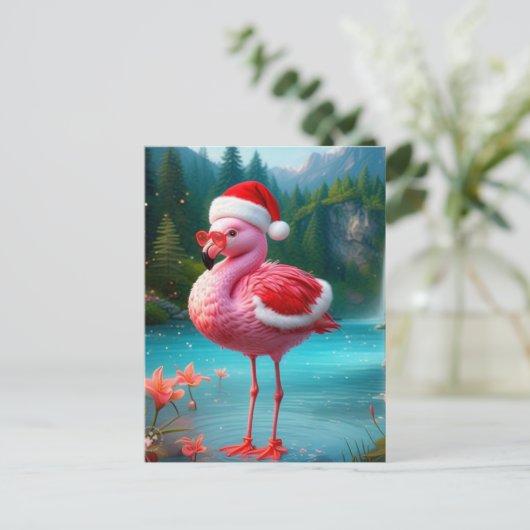 Carte Postale Flamant rose de Noël Comme Père Noël-47475 (Debout devant)