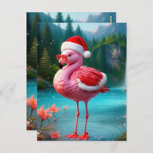 Carte Postale Flamant rose de Noël Comme Père Noël-47475 (Devant / Derrière)