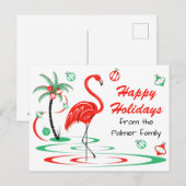 Carte Postale Flamant rose de Noël Rouge Joyeux Joyeux Jours de (Devant / Derrière)