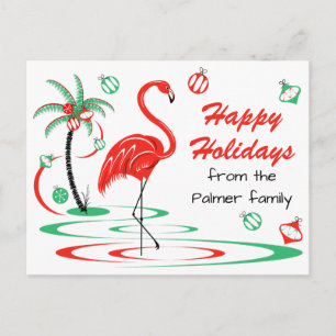 Carte Postale Flamant rose de Noël Rouge Joyeux Joyeux Jours de 