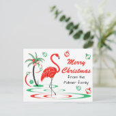 Carte Postale Flamant rose de Noël rouge Joyeux texte de Noël (Debout devant)