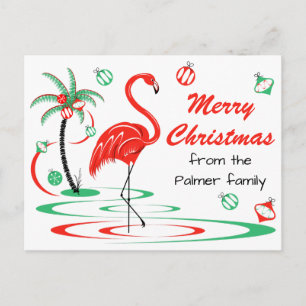 Carte Postale Flamant rose de Noël rouge Joyeux texte de Noël