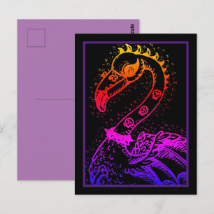 CARTE POSTALE FLAMANT ROSE DE ROCKER GOTH PUNK, HAULEURS, CHEVEU