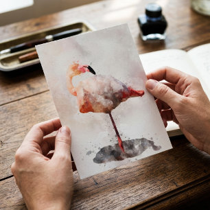 Carte Postale Flamant Rose Debout en Impression d'Art à l'Aquare