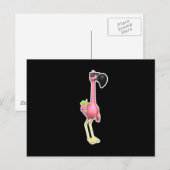 Carte Postale flamant rose drôle avec boisson (Devant / Derrière)
