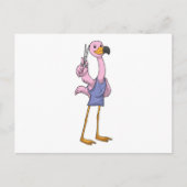 Carte Postale Flamant rose en coiffeur avec ciseaux (Devant)
