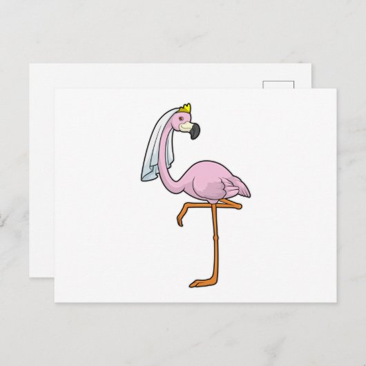 Carte Postale Flamant rose en mariée à un mariage avec voile (Devant / Derrière)