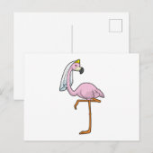 Carte Postale Flamant rose en mariée au mariage avec voile (Devant / Derrière)