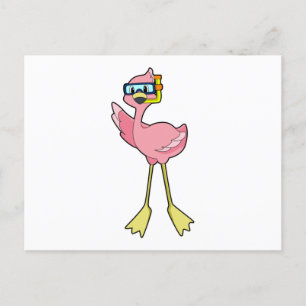 Carte Postale Flamant rose en plongée avec tuba
