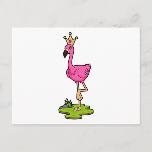 Carte Postale Flamant rose en princesse avec couronne (Devant)