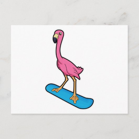 Carte Postale Flamant rose en Snowboard avec Snowbaord (Devant)