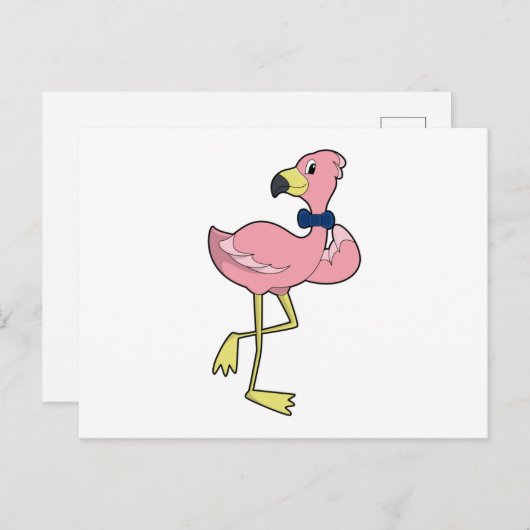 Carte Postale Flamant rose en tant que Gentleman avec Cravate (Devant / Derrière)