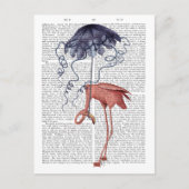 Carte Postale Flamant rose et parasol (Devant)