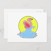 Carte Postale Flamant rose faisant du surf sur l'eau (Devant / Derrière)