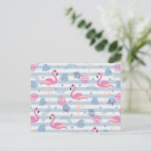Carte Postale Flamant Rose Fantaisiste & Motif de Ananas (Debout devant)