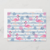 Carte Postale Flamant Rose Fantaisiste & Motif de Ananas (Devant / Derrière)