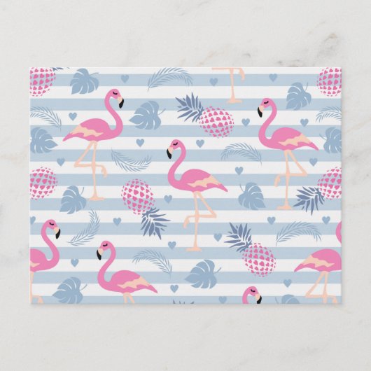 Carte Postale Flamant Rose Fantaisiste & Motif de Ananas (Devant)
