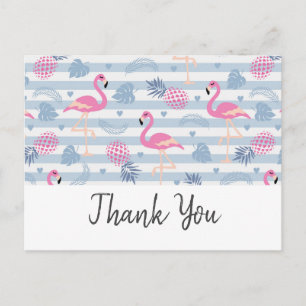 Carte Postale Flamant Rose Fantaisiste & Motif de l'Ananas Merci