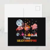 Carte Postale Flamant rose|Flamant rose Thanksgiving Halloween N (Devant / Derrière)