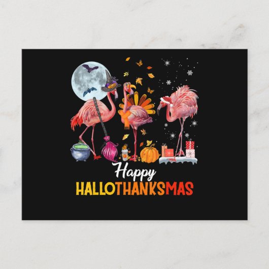 Carte Postale Flamant rose|Flamant rose Thanksgiving Halloween N (Devant)