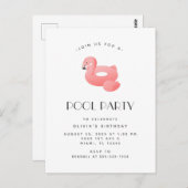 Carte Postale Flamant rose Float Pool Party Anniversaire Invitat (Devant / Derrière)
