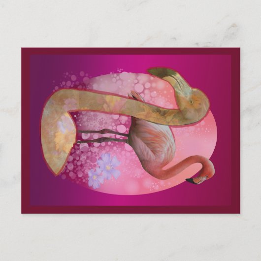 Carte Postale Flamant rose floral (Devant)