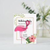 CARTE POSTALE FLAMANT ROSE HIBISCUS BLANC OR ANNIVERSAIRE (Debout devant)
