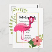 CARTE POSTALE FLAMANT ROSE HIBISCUS BLANC OR ANNIVERSAIRE (Devant / Derrière)