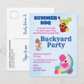 Carte Postale Flamant rose Invitation de la fête du barbecue, Ma (Devant / Derrière)